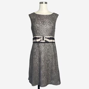 Vintage Y2K Eva Franco Brown woven crochet silver inlay mini dress ribbon bow S